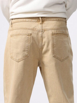 Manfinity Homme بنطال جينز رجالي رسمي عصري بجيب مائل، بنطال جينز كاكي بقدم مستقيمة غسول، بنطال جينز شحن بقدم مستقيمة، هدايا للزوج والحبيب