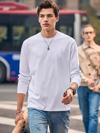 تي شيرت كاجوال بياقة طاقم وأكمام طويلة، للرجال، للربيع والصيف