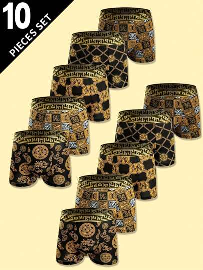 10 قطعة/مجموعة ملابس داخلية رجالية كاجوال ، سراويل داخلية رياضية مرنة ومتنفسة ،ملابس منزلية ناعمة وراحة