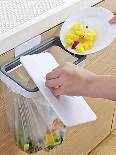 قاعدة حاوية النفايات على باب الخزانة قطعة واحدة، حامل مشنقة للأكياس النفايات، مع غطاء قابل للإزالة - لتخزين الخزانة، رف تعليق الباب الأبيض الخلفي متعدد الوظائف لحامل أكياس القمامة للمطبخ