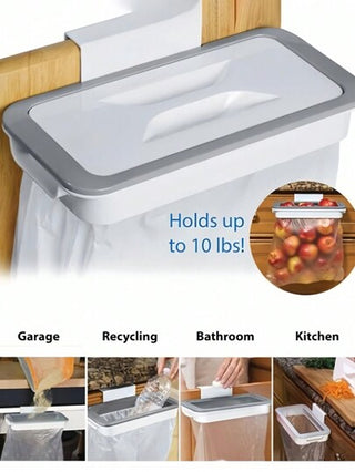 قاعدة حاوية النفايات على باب الخزانة قطعة واحدة، حامل مشنقة للأكياس النفايات، مع غطاء قابل للإزالة - لتخزين الخزانة، رف تعليق الباب الأبيض الخلفي متعدد الوظائف لحامل أكياس القمامة للمطبخ