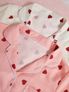 Shein Underwear&Sleepwear Basics 2 قطعة بيجاما نسائية مطبوعة بقلب ملابس علوية ذو أكمام طويلة مع سروال