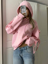 EZwear هوديي ذا لون أحادي بسيط، مزين بفيونكة ورباط للجذب، خريف/شتاء