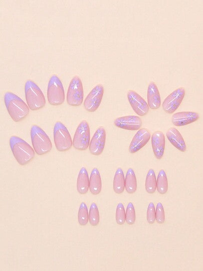 30 قطعة/مجموعة من أظافر وهمية قصيرة على شكل زهور باللون البنفسجي الناعم متعددة الاستخدامات، قابلة للإزالة، مناسبة للطالبات وسيدات المكاتب وحفلات المناسبات والاستخدام اليومي، تغطية كاملة للأظافر مع ملحقات تزيين الأظافر بما في ذلك جيلي ومبرد أظافر،...