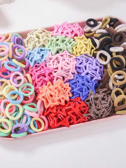 300 قطعة/مجموعة ربطات شعر ملونة أساسية، أربطة شعر نابضة بالحياة، أربطة شعر كرشية، مشابك شعر، مناسبة للاستخدام اليومي للبنات