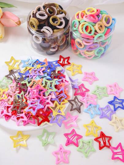 300 قطعة/مجموعة ربطات شعر ملونة أساسية، أربطة شعر نابضة بالحياة، أربطة شعر كرشية، مشابك شعر، مناسبة للاستخدام اليومي للبنات