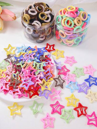 300 قطعة/مجموعة ربطات شعر ملونة أساسية، أربطة شعر نابضة بالحياة، أربطة شعر كرشية، مشابك شعر، مناسبة للاستخدام اليومي للبنات