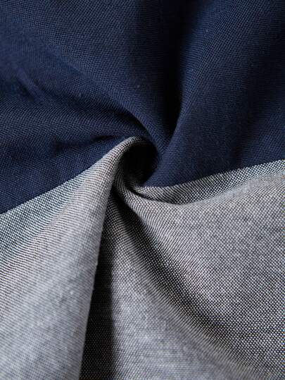 SHEIN قميص فضفاض منسوج بأكمام طويلة وفتح أمامي وياقة متباينة الألوان للفتى المراهق البدني العصري