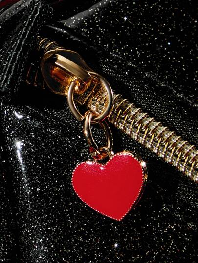 Betty Boop x SHEIN حقيبة مكياج ذات سعة كبيرة مطبوع عليها رسوم كرتونية سوداء قلب الشفاه، هدايا للأحباب