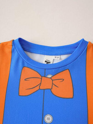 فستان أطفال Blippi X طقم لطفل بتصميم كرتوني رياضي كاجوال 2 قطعة: تي شيرت أزرق مخطط جيب علامة مميزة و بنطلون جراي داكن، بدلة تنكرية مناسبة للربيع/الخريف/الشتاء