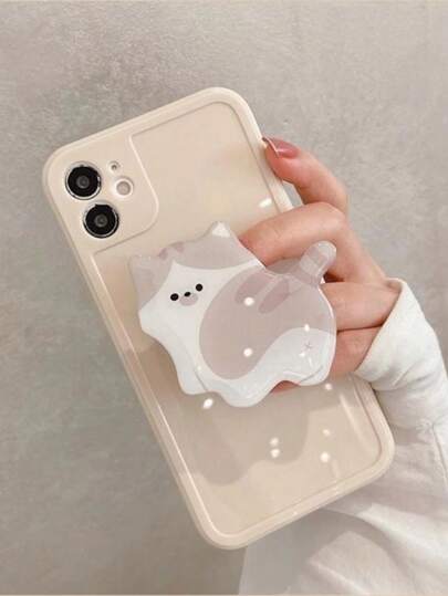 قطعة واحدة من حامل الهاتف ذي المظهر المقبول مع ضاغط هواء مطاطي قابل للتمدد مصنوع من الاكريليك وملصق لاصق في الخلف بتصميم قطة كرتونية جميلة، متوافق مع هواتف آيفون والاندرويد، هدية للعيد، العائلة والأصدقاء ، قبضة هاتف ضاغطة-جذب، حامل هاتف، إكسسوارات هاتف
