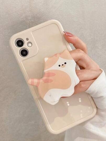 قطعة واحدة من حامل الهاتف ذي المظهر المقبول مع ضاغط هواء مطاطي قابل للتمدد مصنوع من الاكريليك وملصق لاصق في الخلف بتصميم قطة كرتونية جميلة، متوافق مع هواتف آيفون والاندرويد، هدية للعيد، العائلة والأصدقاء ، قبضة هاتف ضاغطة-جذب، حامل هاتف، إكسسوارات هاتف