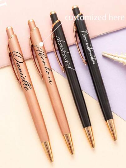 2 قطع/4 قطع قلم بالون ذهبي وردي شخصي، قلم زنبرك معدني كلاسيكي، اكسسوارات قلم ضغط، قلم معدني بأنبوبة ألمنيوم، لوازم مدرسية، عودة إلى المدرسة