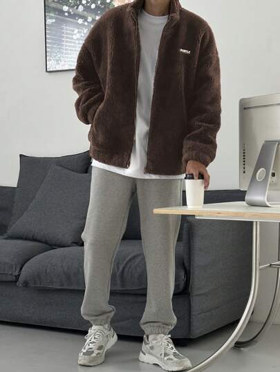 DAZY معطف ذو سوستة وياقة عالية من الفليس للرجال، مناسب للاستخدام اليومي في فصلي الخريف والشتاء