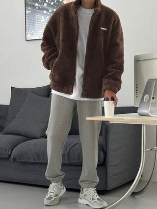 DAZY معطف ذو سوستة وياقة عالية من الفليس للرجال، مناسب للاستخدام اليومي في فصلي الخريف والشتاء