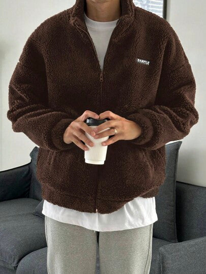 DAZY معطف ذو سوستة وياقة عالية من الفليس للرجال، مناسب للاستخدام اليومي في فصلي الخريف والشتاء