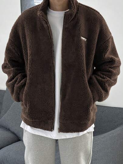 DAZY معطف ذو سوستة وياقة عالية من الفليس للرجال، مناسب للاستخدام اليومي في فصلي الخريف والشتاء