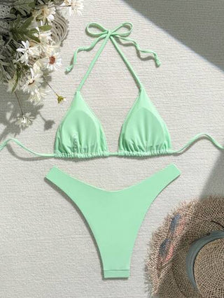 Swim طقم ملابس سباحة للنساء بحزام رفيع متقاطع وشورت قصير