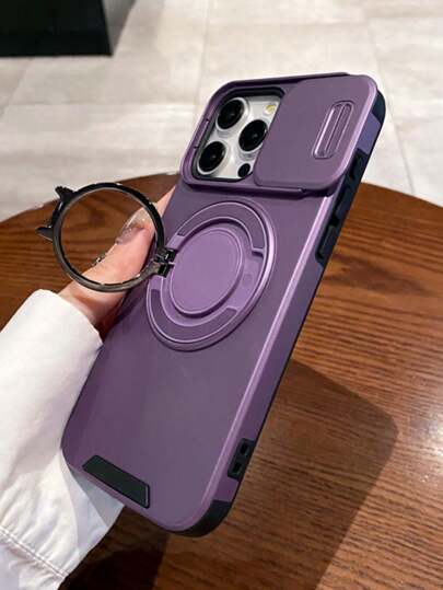 غطاء خلفي من السيليكون الناعم متوافق مع أيفون 16، 15، 14، 13، 12، 11 بحامل للهاتف وشاحن السلكي لإطار النافذة المنزلقة، قطعة واحدة