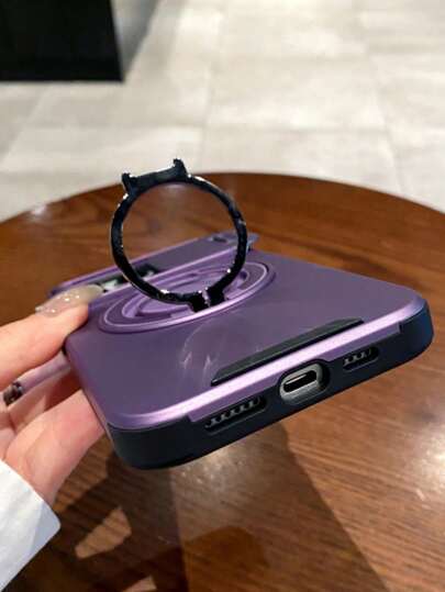 غطاء خلفي من السيليكون الناعم متوافق مع أيفون 16، 15، 14، 13، 12، 11 بحامل للهاتف وشاحن السلكي لإطار النافذة المنزلقة، قطعة واحدة