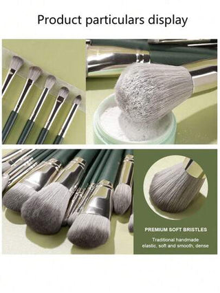 14 قطعة / مجموعة فرشاة مكياج احترافية + 3 قطع أسفنجة مكياج سوداء ، مجموعة كاملة من أدوات التجميل الخضراء مناسبة للأساس والأحمر والحواجب والكونسيلر والخلط السائل ، ضرورية للمبتدئين وفنانو المكياج