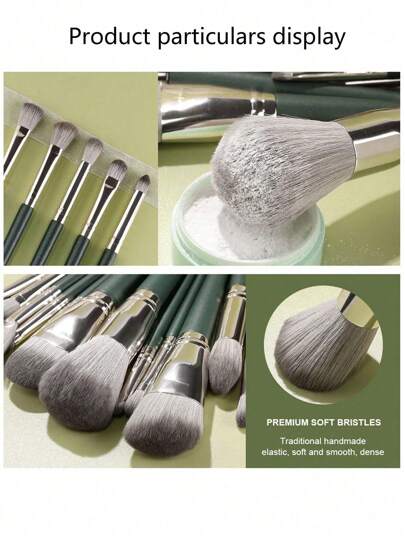 14 قطعة / مجموعة فرشاة مكياج احترافية + 3 قطع أسفنجة مكياج سوداء ، مجموعة كاملة من أدوات التجميل الخضراء مناسبة للأساس والأحمر والحواجب والكونسيلر والخلط السائل ، ضرورية للمبتدئين وفنانو المكياج
