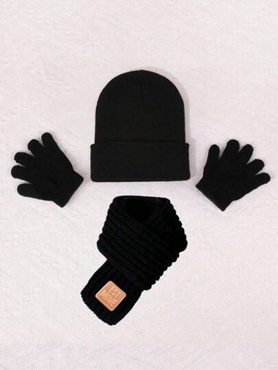 طقم قبعة وقفازات وشال مبطن مبطن مناسب للأطفال في فصل الشتاء للفئة العمرية من 3 إلى 8 سنوات