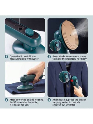 قطعة واحدة من الكواية الصغيرة - مكواة بخار محمولة، سريعة التسخين، خفيفة الوزن، ضرورية للسفر والإقامة بالجامعة والمنزل، كواية للملابس (أخضر، وردي)