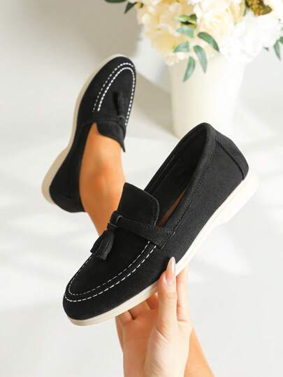 نساء حذاء لوفر مسطح بفتحة للأصبع المستديرة، بني غامق، أحمر، أحذية عمل كاجوال جديدة لربيع/صيف 2025، قاع ناعم، أحذية كاجوال بريطانية، مقاسات كبيرة 41-43