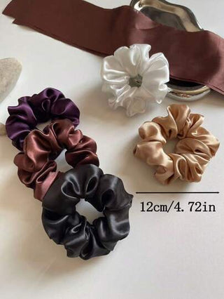 5 قطع / 1 قطعة من أربطة شعر مُركبة ذات لون أسود / أبيض / بني / أرجواني ذات قطر 12 سم / 4.72 بوصة من ألوان الأطقم الساتان العالية الجودة، ربطات شعر بلون صلب لامع مثالية لتسريحات الذيل اليومي