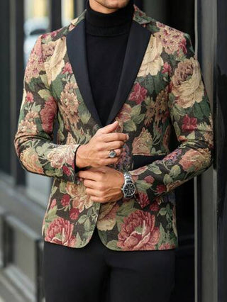 Manfinity Homme جاكيت كاجوال منقوشة بطبعة الأزهار للرجال، بتصميم محايد وأنيق للحياة اليومية