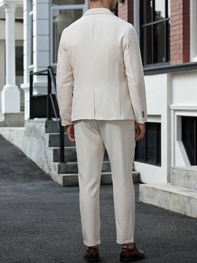 Manfinity Mode بدلة رجالية بسترة صدر منفردة ذات ياقة وتفاصيل كسرة على الصدر، مع سرواْل