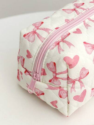 1 قطعة حقيبة منومتعددة الوظائف خفيفة الوزن، ذات نمط قلب وفيونكة وردية، لتخزين فوط صحية وأغراض التجميل والمجوهرات، مناسبة للسفر والعطلات والعمل والمدرسة، هدايا للعرائس والأمهات وأعياد الميلاد والأصدقاء والمعلمين