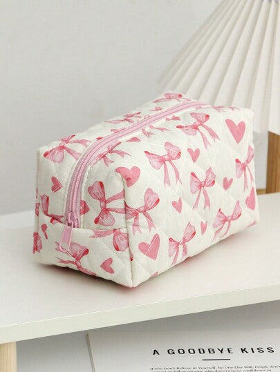 1 قطعة حقيبة منومتعددة الوظائف خفيفة الوزن، ذات نمط قلب وفيونكة وردية، لتخزين فوط صحية وأغراض التجميل والمجوهرات، مناسبة للسفر والعطلات والعمل والمدرسة، هدايا للعرائس والأمهات وأعياد الميلاد والأصدقاء والمعلمين