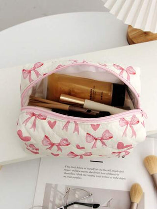 1 قطعة حقيبة منومتعددة الوظائف خفيفة الوزن، ذات نمط قلب وفيونكة وردية، لتخزين فوط صحية وأغراض التجميل والمجوهرات، مناسبة للسفر والعطلات والعمل والمدرسة، هدايا للعرائس والأمهات وأعياد الميلاد والأصدقاء والمعلمين