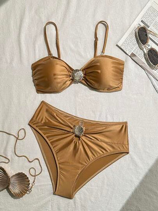 Swim SXY ملابس سباحة نسائية من الأصداف المعدنية الجذابة عالية الخصر، للصيف