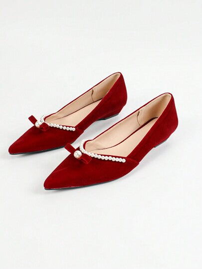 أحذية أوكسفورد حريمي CUCCOO HITCHD حذاء أكسفورد أنيق للنساء مزين بفيونكة من الخرز الاصطناعي وأصبع قدم مدبب من الشمواه، جزمة مريحة منخفضة الكعب للاستخدام اليومي الكاجوال