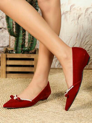 أحذية أوكسفورد حريمي CUCCOO HITCHD حذاء أكسفورد أنيق للنساء مزين بفيونكة من الخرز الاصطناعي وأصبع قدم مدبب من الشمواه، جزمة مريحة منخفضة الكعب للاستخدام اليومي الكاجوال