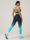 SHEIN Sport Gameset بذلة رياضية نسائية متناسقة من ملابس علوية ذات رقبة غير متماثلة وبنطال تدرج اللون. مناسبة للصالة الرياضية