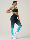 SHEIN Sport Gameset بذلة رياضية نسائية متناسقة من ملابس علوية ذات رقبة غير متماثلة وبنطال تدرج اللون. مناسبة للصالة الرياضية