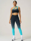 SHEIN Sport Gameset بذلة رياضية نسائية متناسقة من ملابس علوية ذات رقبة غير متماثلة وبنطال تدرج اللون. مناسبة للصالة الرياضية