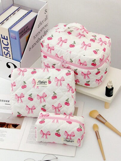 قطعة واحدة / مجموعة حقيبة مستحضرات التجميل ذات تصميم فرنسي وردي، حقيبة مكياج محمولة عصرية، حقيبة تخزين متعددة الوظائف لأحمر الشفاه والفوط الصحية والعملات المعدنية والمفاتيح وغيرها، حقيبة غسيل كبيرة السعة جميلة لمنظم مستحضرات التجميل للسفر، هدية عيد الأم