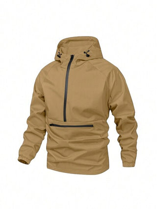 Yemwry معطف بسيط أنيق متعدد الاستخدامات نصف سحاب هوديSنصف ستار مقاوم للماء للاستخدام الخارجي مزود بقلنسوة سوداء بأكمام طويلة خفيف الوزن، مناسب كهدية لأصدقائك وزوجك وحبيبك