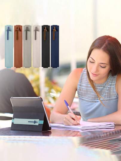 حافظة قلم من البولي يوريثان مع حزام مطاطي لتخزين قلم واحد، أكمام قابلة للفك لحفظ أقلام الكمبيوتر اللوحي والخطاطة، حامل بألوان سادة للأقلام بحجم الدفتر، هدايا للأصدقاء للاستخدام المنزلي/المدرسي/المكتبي، ضرورية للعودة للمدرسة وللرحلات العمل