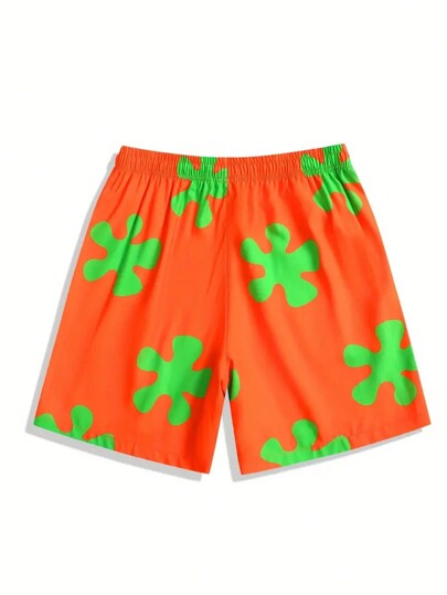 شورت بطبعة زهرية للرجال للاستخدام في الشاطئ أو عطلات الصيف، شورت رياضي/كرة سلة مرن مع خيط, هاواي