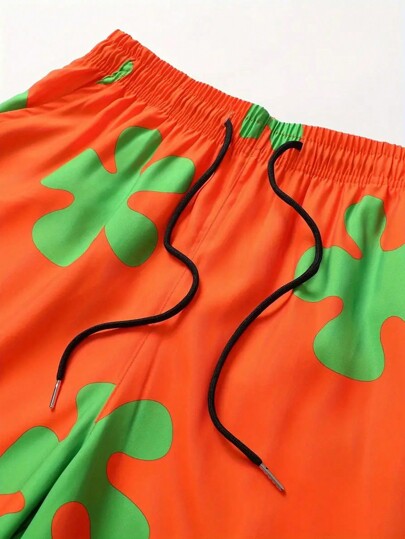 شورت بطبعة زهرية للرجال للاستخدام في الشاطئ أو عطلات الصيف، شورت رياضي/كرة سلة مرن مع خيط, هاواي