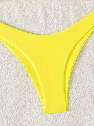 Swim Mod طقم بكيني صلب شاطئي صيفي بصدرية باندو وقطعة سفلية بقص عالي الساق قطعتان