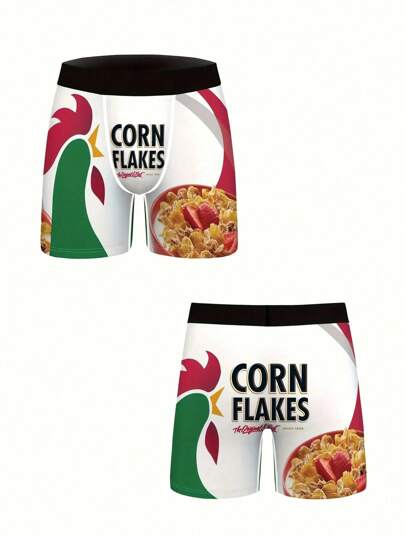 3 قطع/عبوة ملابس داخلية رجالي كاجوال مطبوعة بطباعة ثلاثية الأبعاد على شكل وجبات خفيفة ورقمية