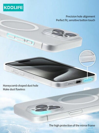 قطعة واحدة حالة هاتف مغناطيسية Koolife لجهاز iPhone16/16 برو/16 بلس/16 برو ماكس/11/12/13/13 برو/14 بلس/15 برو ماكس رقيقة جدًا وصديقة للبشرة مقاومة للتعرق وتغير اللون وتعيد شعور الهاتف العاري