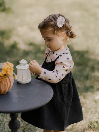 فساتين بيبي Vintaside Kids 2 قطعة/مجموعة بلوزة تي شيرت بأكمام طويلة وفستان كامي بلون واحد بنمط قلب حلو للفتيات الصغيرات، للربيع والخريف